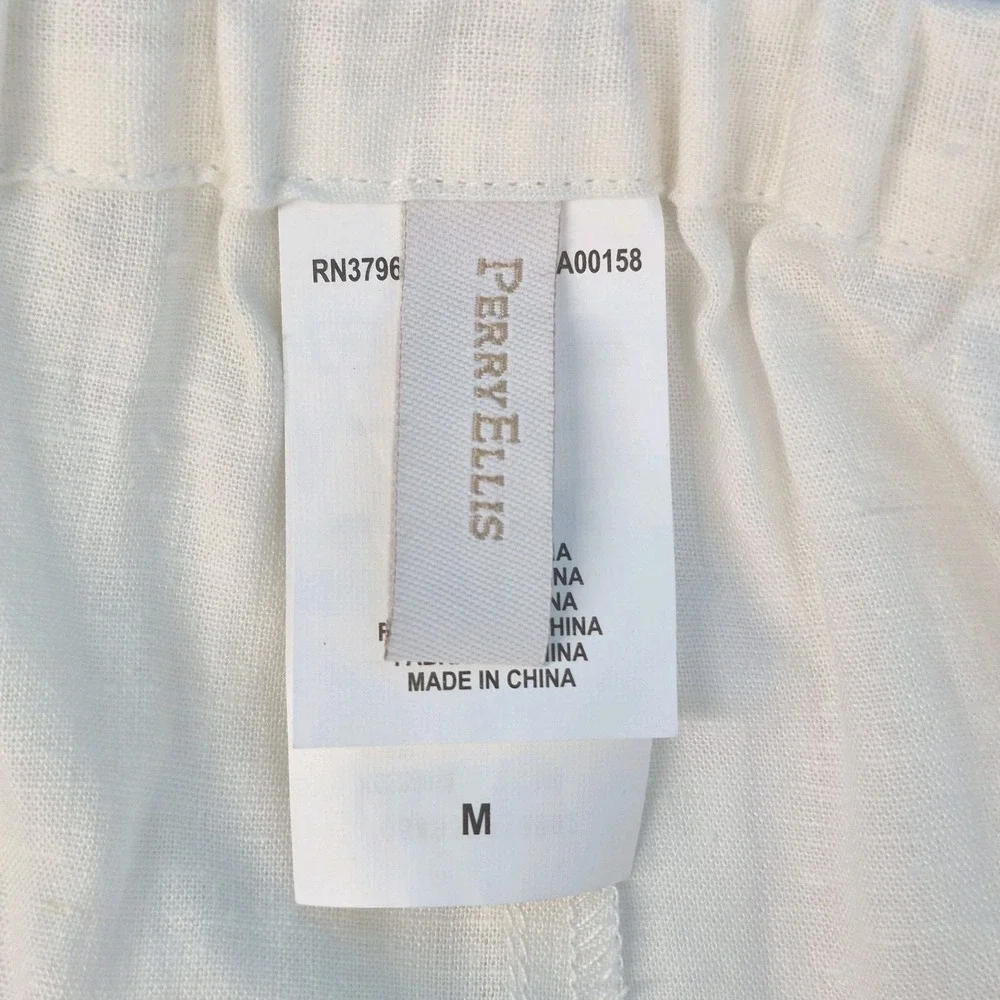 NWT Perry Ellis Men's Linen Drawstring Pants White Regular Fit Beach Casual‎ M